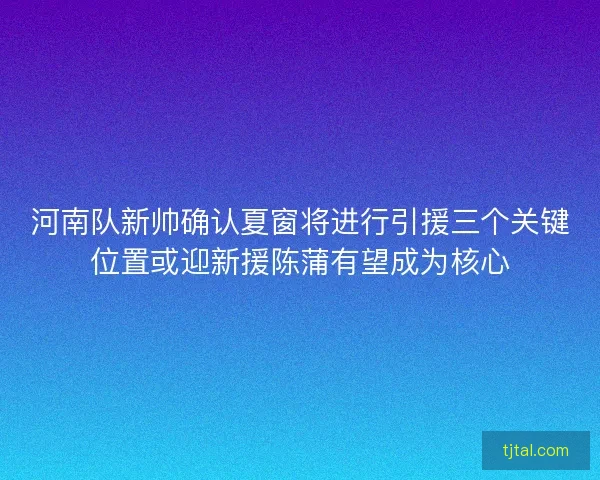 河南队新帅确认夏窗将进行引援三个关键位置或迎新援陈蒲有望成为核心
